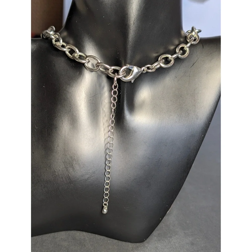 Chunky Silver Tone Oval Link Statement Necklace